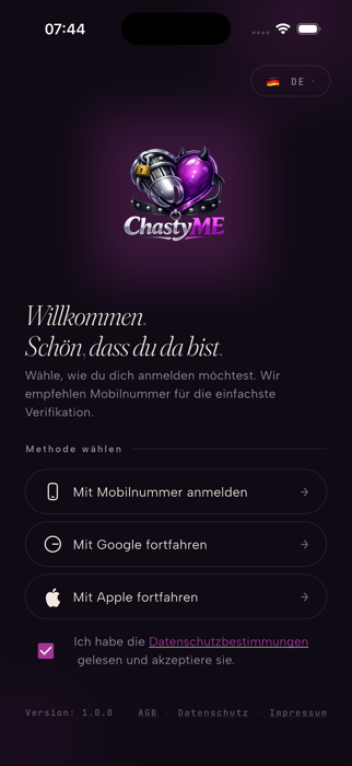 Vorschau der ChastyME-App auf einem Smartphone