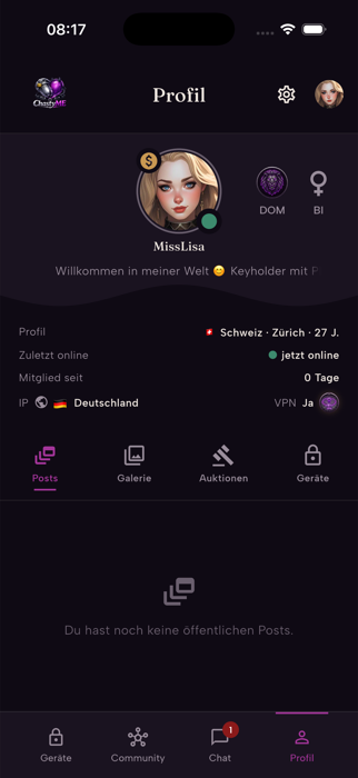 Profilansicht in der ChastyME-App