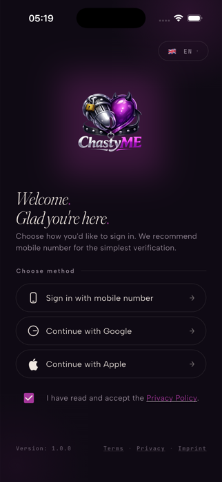 Preview of the ChastyME app on a smartphone