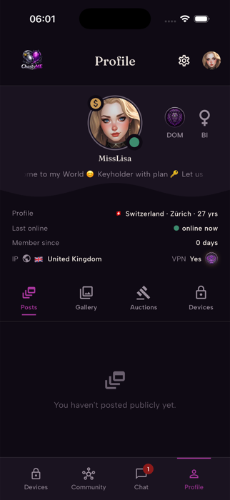 Profile view in the ChastyME app